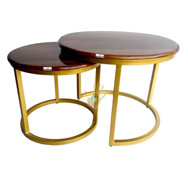Sheesham_Solid_Wood_Coffee_Table_-_Set_of_2_(22/17_inch_dia)_for_Living|Drawing|Bedroom|Office|Balcony|Gift|Diwali|Wedding
