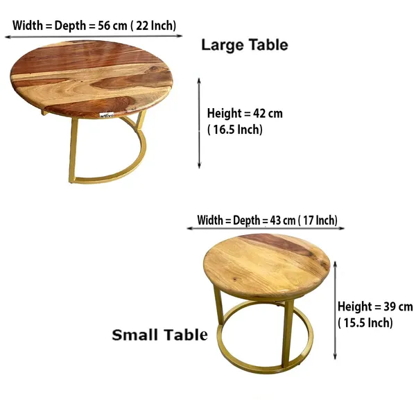 Sheesham_Solid_Wood_Coffee_Table_-_Set_of_2_(22/17_inch_dia)_for_Living|Drawing|Bedroom|Office|Balcony|Gift|Diwali|Wedding
