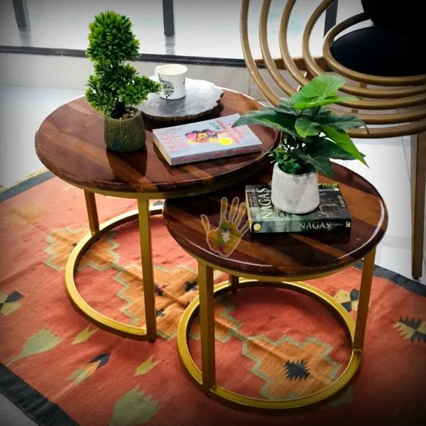 Sheesham_Solid_Wood_Coffee_Table_-_Set_of_2_(22/17_inch_dia)_for_Living|Drawing|Bedroom|Office|Balcony|Gift|Diwali|Wedding