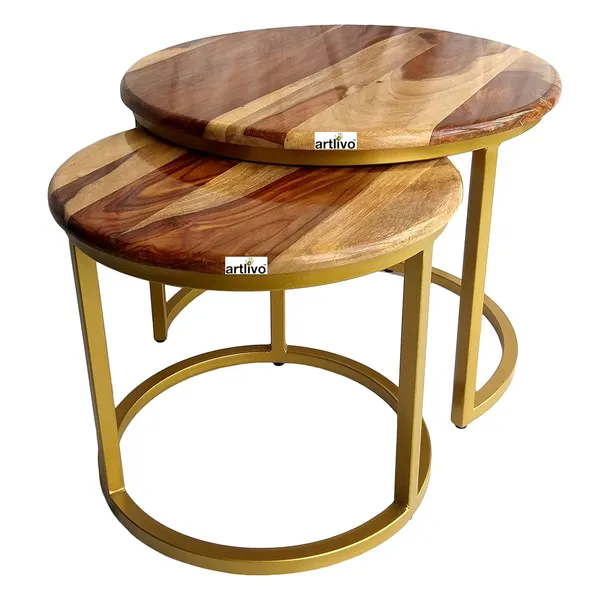 Sheesham_Solid_Wood_Coffee_Table_-_Set_of_2_(27/22_inch_dia)_for_Living|Drawing|Bedroom|Office|Balcony|Gift|Diwali|Wedding