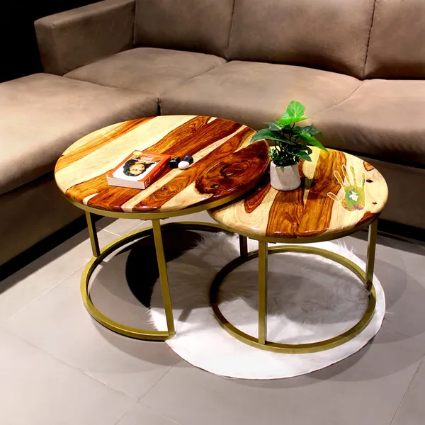 Sheesham_Solid_Wood_Coffee_Table_-_Set_of_2_(27/22_inch_dia)_for_Living|Drawing|Bedroom|Office|Balcony|Gift|Diwali|Wedding