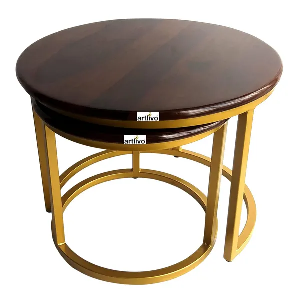 Sheesham_Solid_Wood_Coffee_Table_-_Set_of_2_(27/22_inch_dia)_for_Living|Drawing|Bedroom|Office|Balcony|Gift|Diwali|Wedding