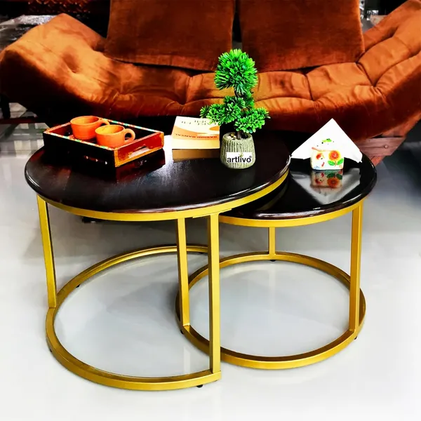 Sheesham_Solid_Wood_Coffee_Table_-_Set_of_2_(27/22_inch_dia)_for_Living|Drawing|Bedroom|Office|Balcony|Gift|Diwali|Wedding