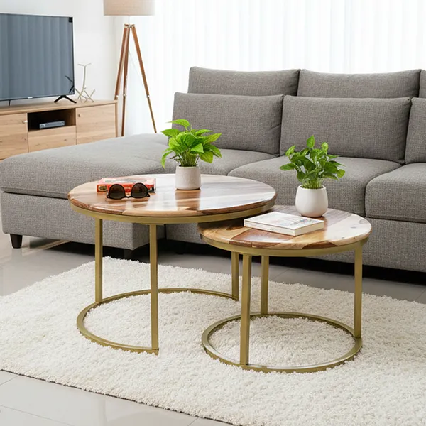 Sheesham_Solid_Wood_Coffee_Table_-_Set_of_2_(27/22_inch_dia)_for_Living|Drawing|Bedroom|Office|Balcony|Gift|Diwali|Wedding