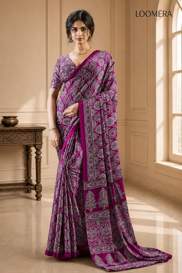 Pink_Soft_Modal_Silk_Saree_with_Ajrakh_Print