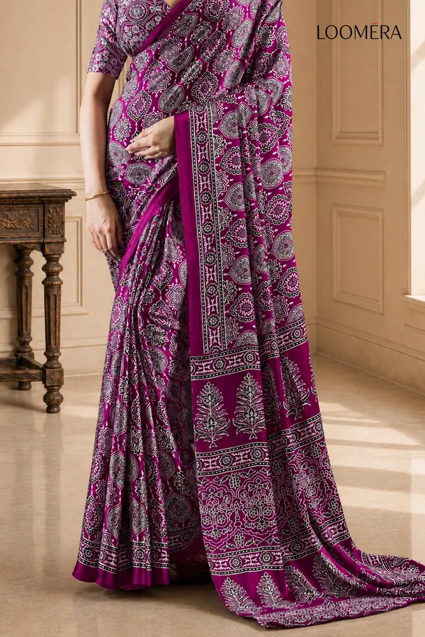 Pink_Soft_Modal_Silk_Saree_with_Ajrakh_Print