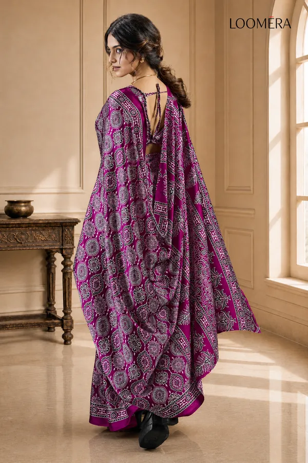 Pink_Soft_Modal_Silk_Saree_with_Ajrakh_Print