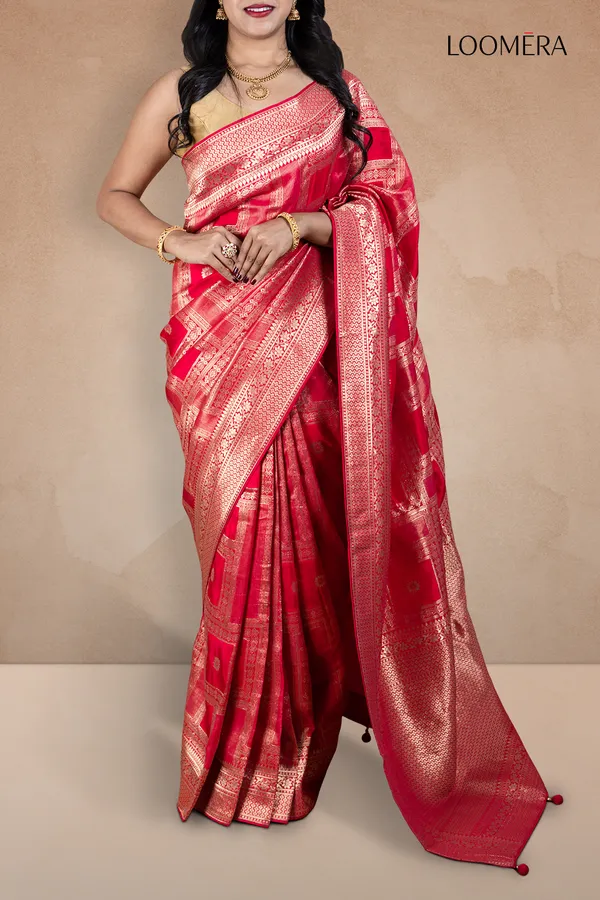 Rani_Pink_Silk_Saree_With_Heavy_Golden_Zari_Work