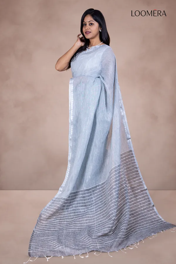 Grey_Linen_Saree_With_Sequin_Work_And_Silver_Zari_Border