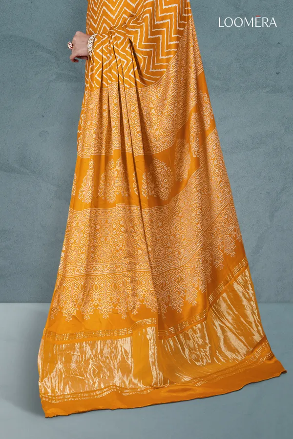 Mustard_Yellow_Ajrakh_Modal_Silk_Saree_With_Hand_Block_Print
