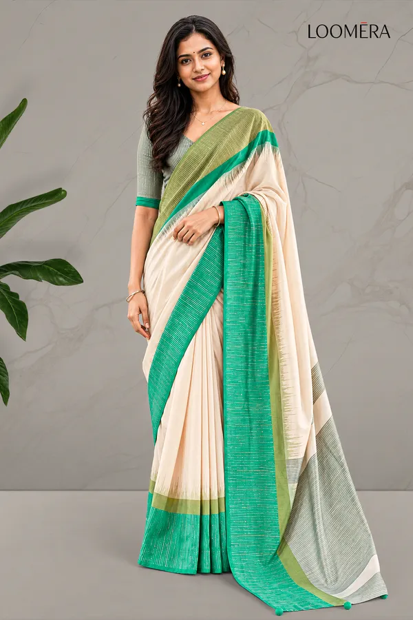 Beige_Saree_with_Green_Border