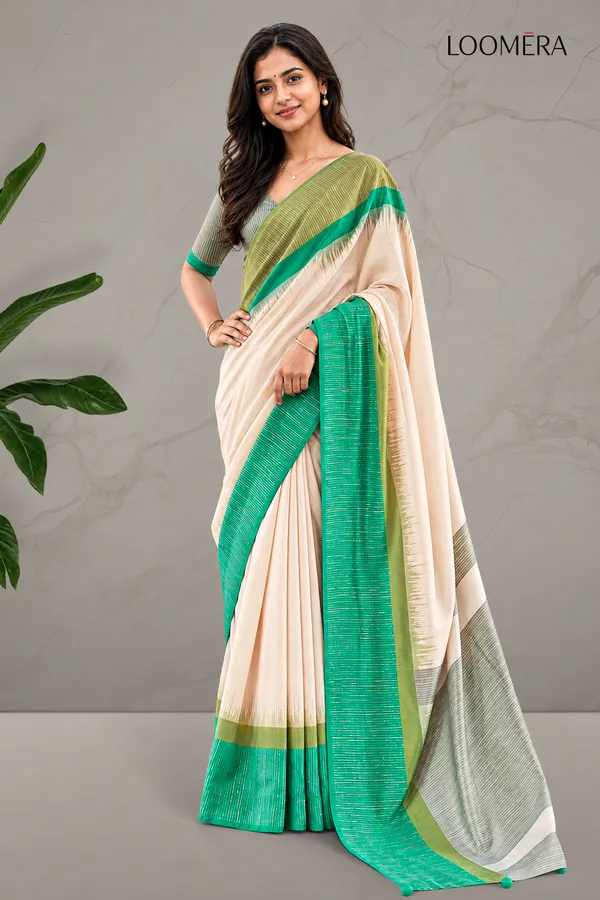 Beige_Saree_with_Green_Border