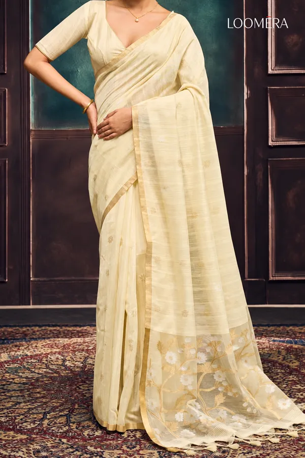 Cream_Munga_Cotton_Saree_with_Golden_Border