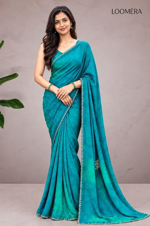 Teal_Blue_Georgette_Saree_with_Floral_Design
