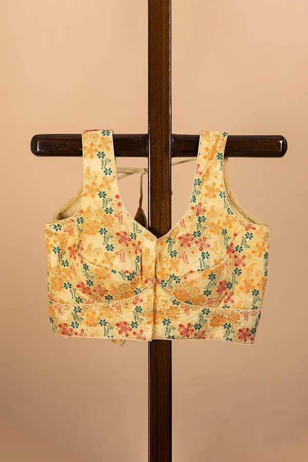 Golden_Floral_Printed_V_Neck_Fancy_Blouse