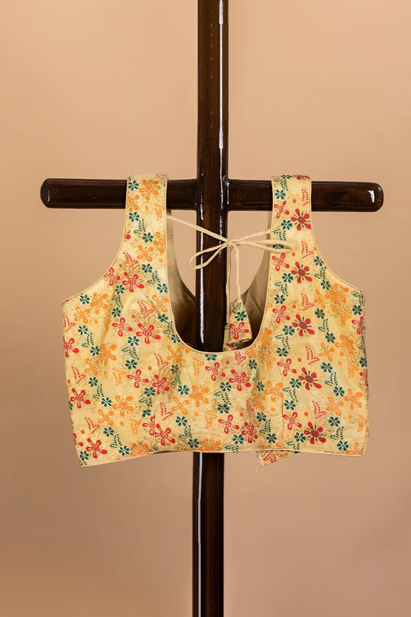 Golden_Floral_Printed_V_Neck_Fancy_Blouse