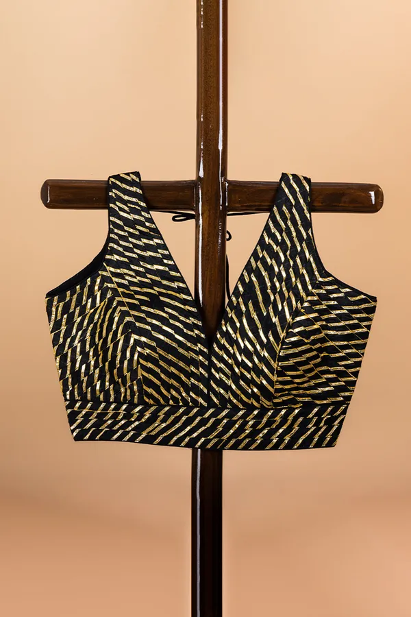 Black_V_Neck_Silk_Blouse_With_Golden_Zari_Work