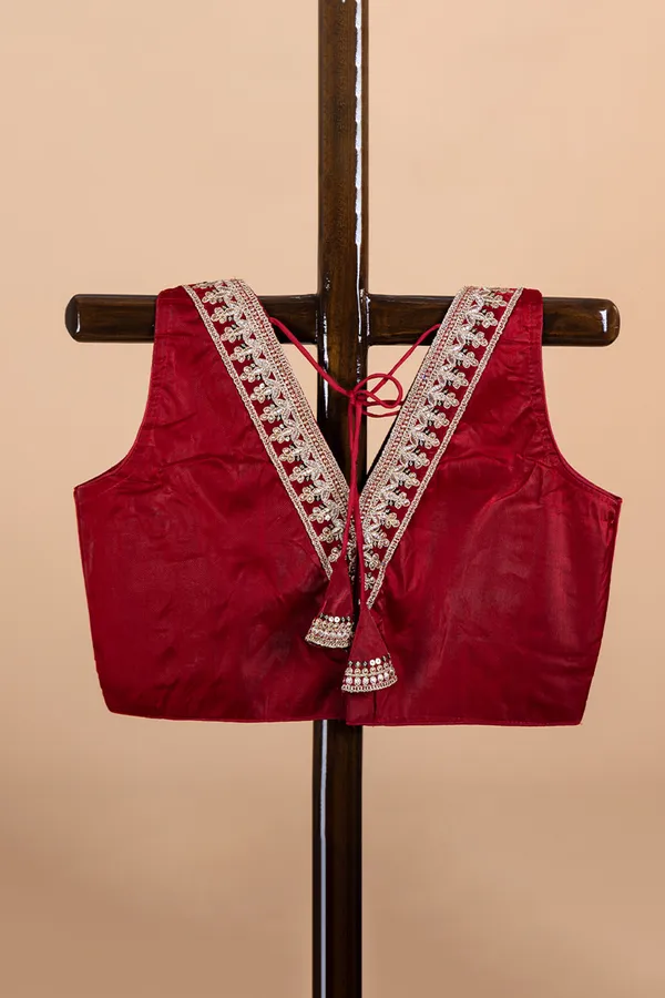 Maroon_V_Neck_Silk_Blouse_With_Embroidery_Work
