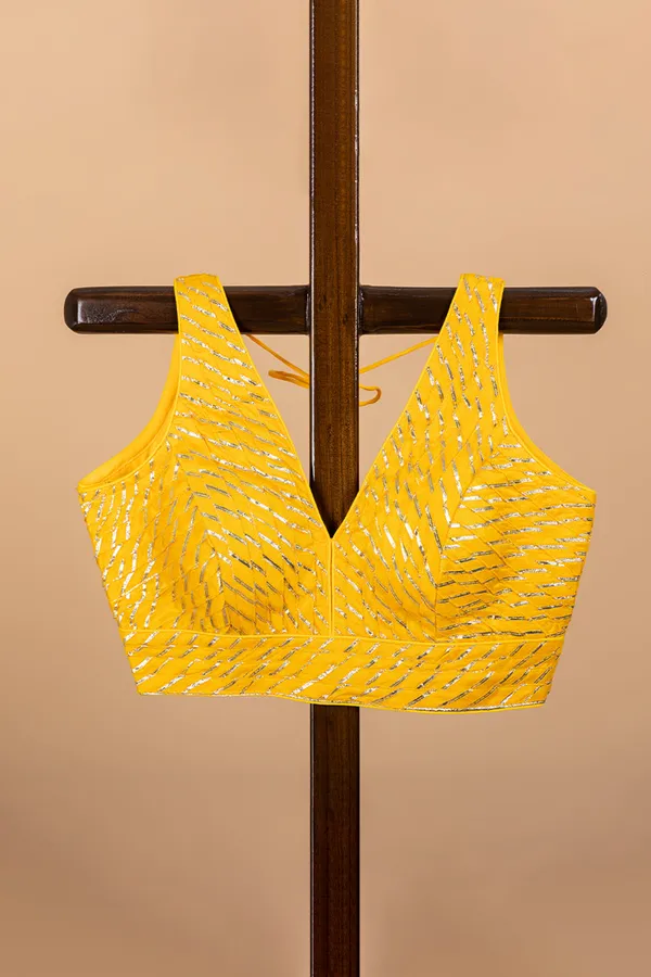 Yellow_V_Neck_Designer_Blouse_With_Golden_Zari_Work