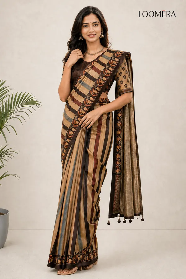 Beige_and_Brown_Ajrakh_Printed_Saree