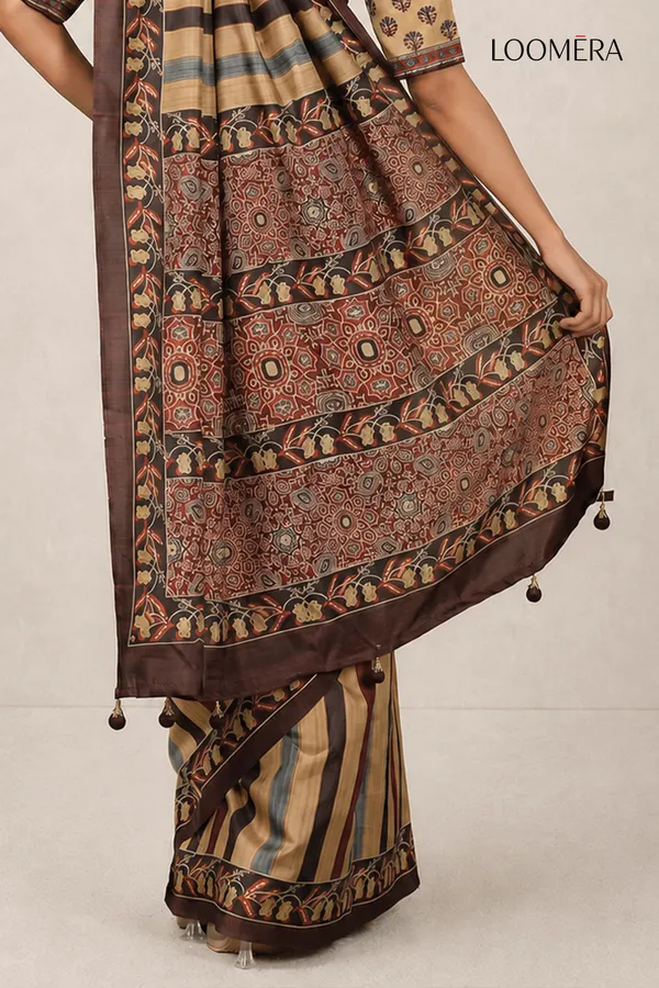 Beige_and_Brown_Ajrakh_Printed_Saree
