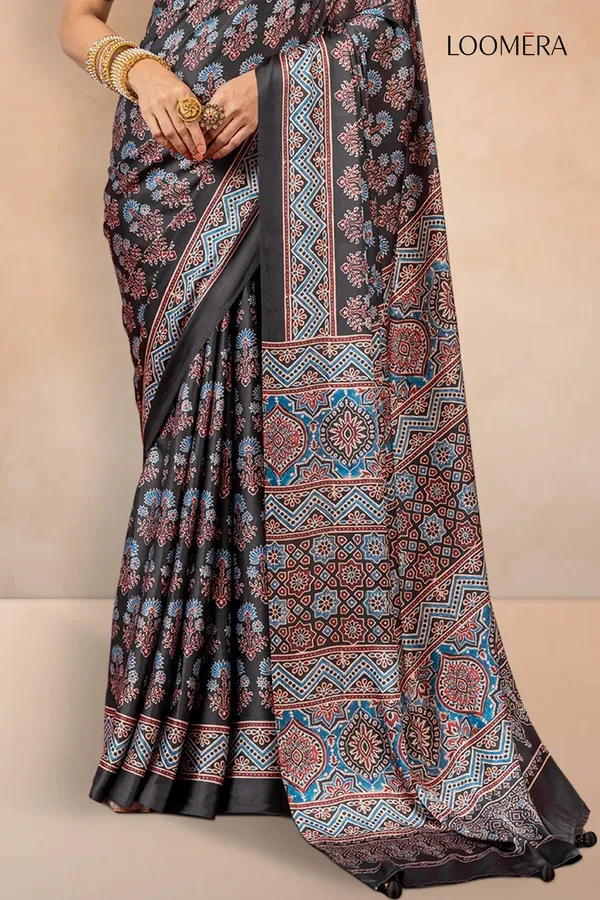 Black_Gajji_Silk_Saree_with_Multicolor_Prints