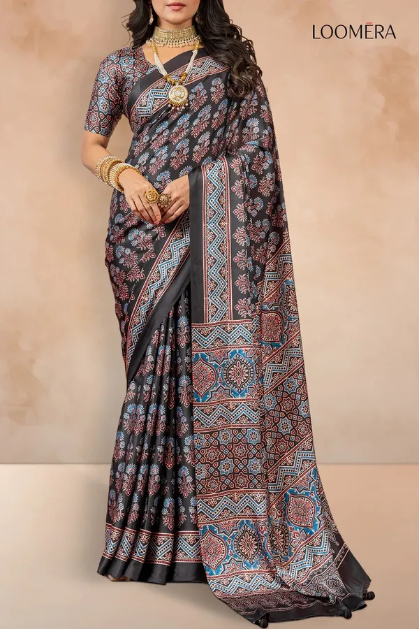 Black_Gajji_Silk_Saree_with_Multicolor_Prints