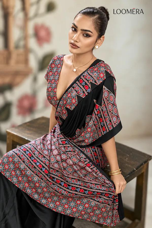 Black_Premium_Satin_Saree_with_Ajrakh_Print