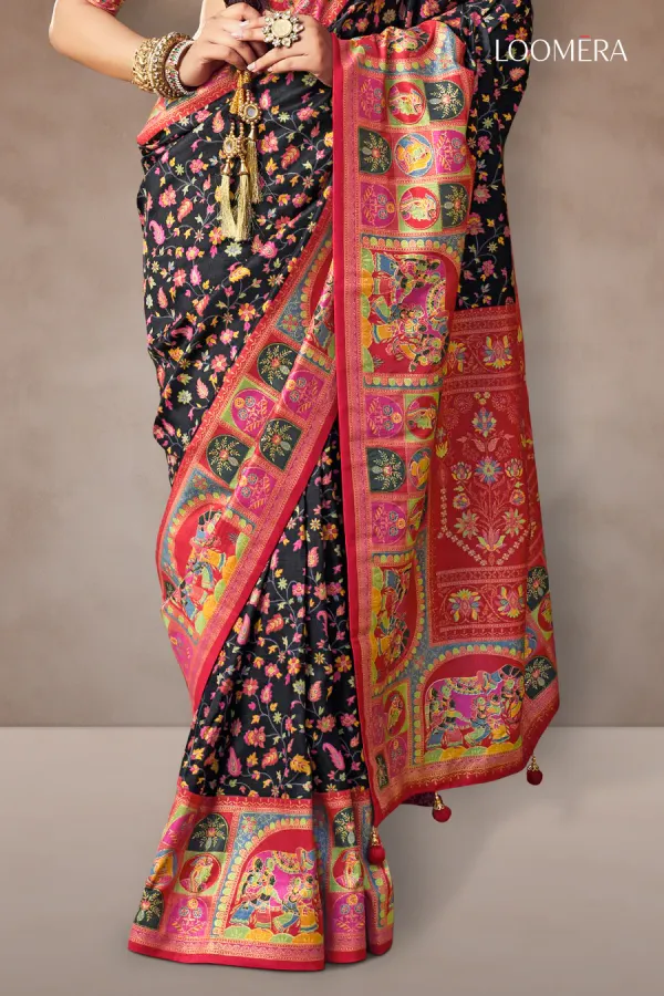 Black_Soft_Silk_Saree_with_Floral_Prints