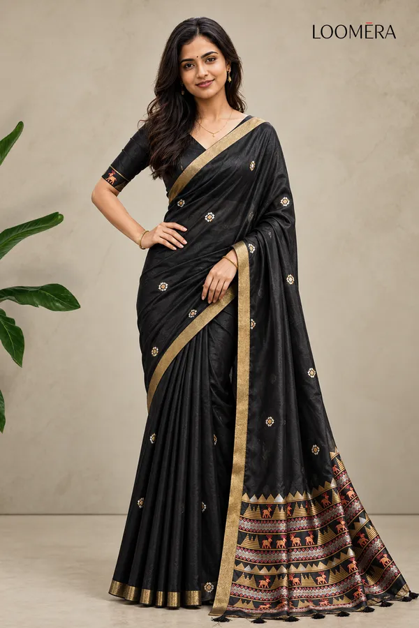 Black_Tussar_Silk_Saree_with_Golden_Border