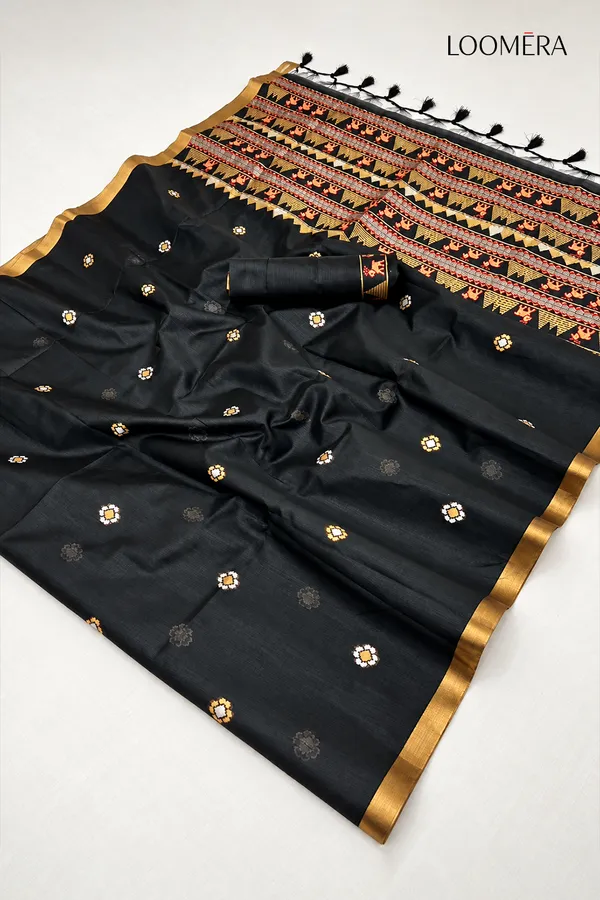 Black_Tussar_Silk_Saree_with_Golden_Border