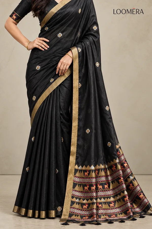 Black_Tussar_Silk_Saree_with_Golden_Border