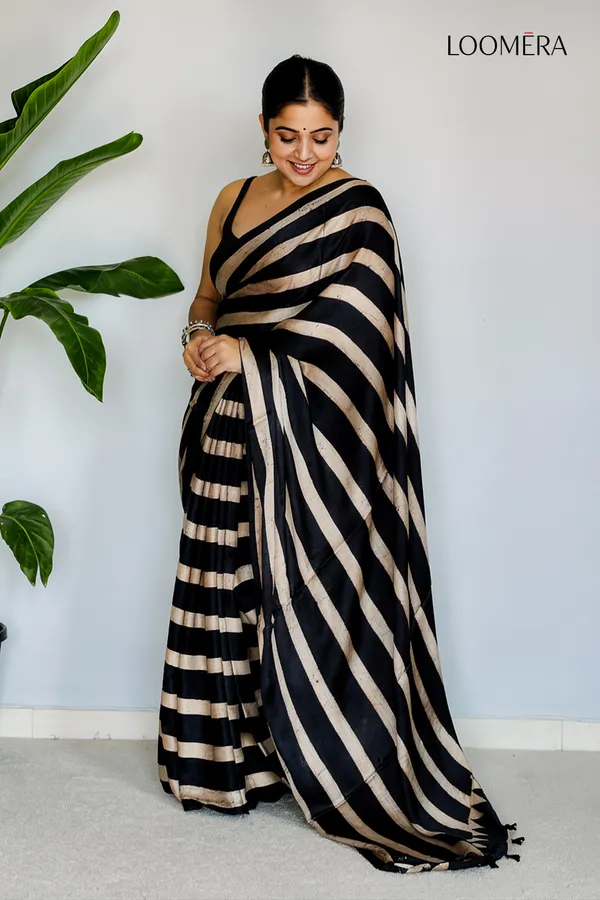 Black_and_Off_White_Gajji_Silk_Saree_with_Stripes