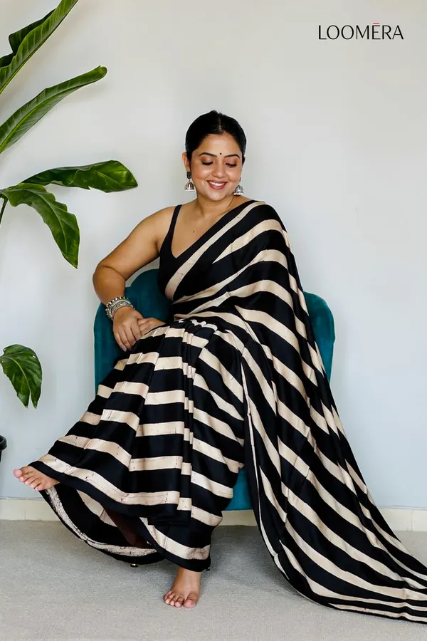 Black_and_Off_White_Gajji_Silk_Saree_with_Stripes