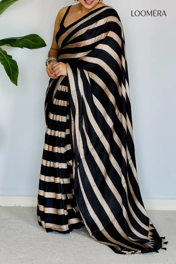 Black_and_Off_White_Gajji_Silk_Saree_with_Stripes