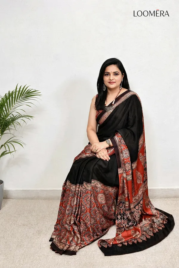 Black_and_Maroon_Ajrakh_Modal_Silk_Saree