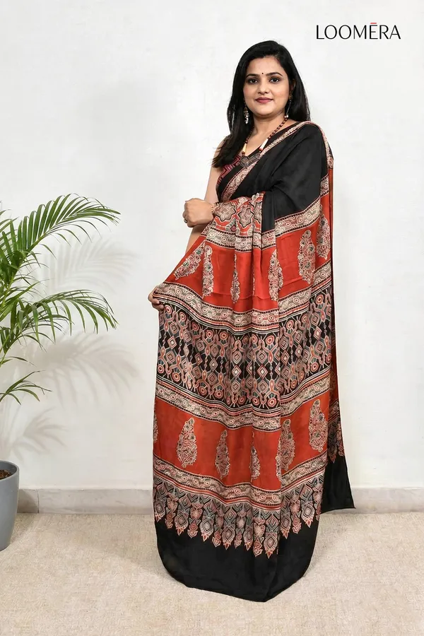Black_and_Maroon_Ajrakh_Modal_Silk_Saree