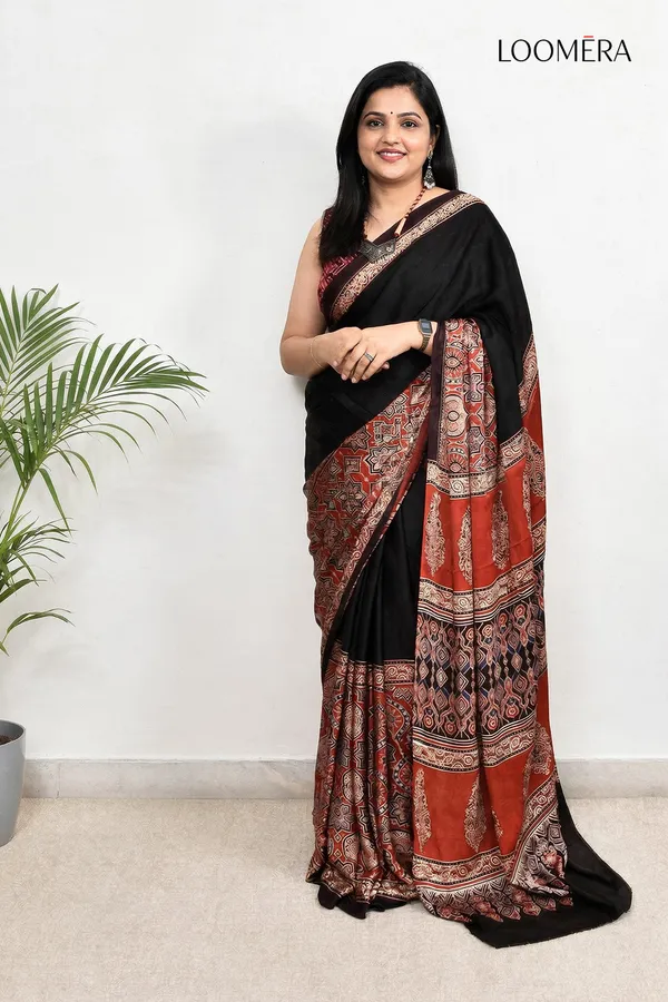 Black_and_Maroon_Ajrakh_Modal_Silk_Saree