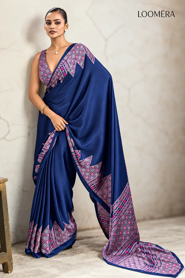 Blue_Premium_Satin_Saree_with_Ajrakh_Print