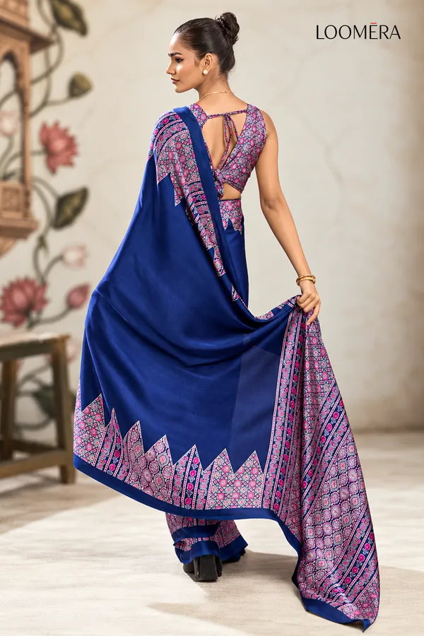 Blue_Premium_Satin_Saree_with_Ajrakh_Print