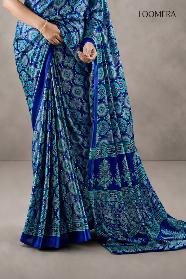 Blue_Soft_Modal_Silk_Saree_with_Ajrakh_Print