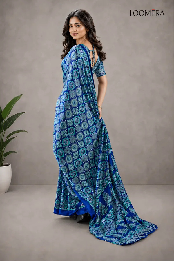Blue_Soft_Modal_Silk_Saree_with_Ajrakh_Print