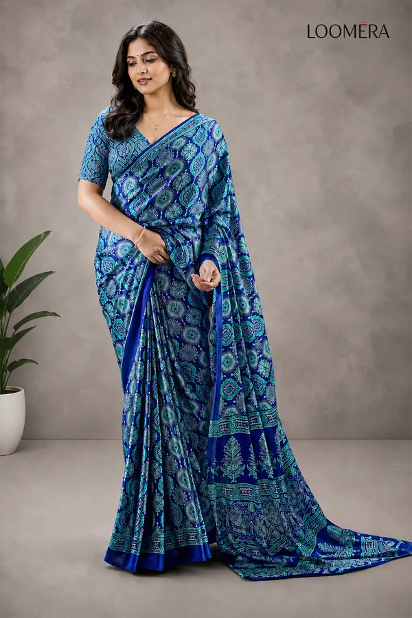 Blue_Soft_Modal_Silk_Saree_with_Ajrakh_Print