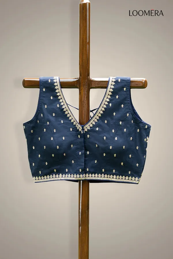 Blue_V_Neck_Embroidered_Readymade_Blouse
