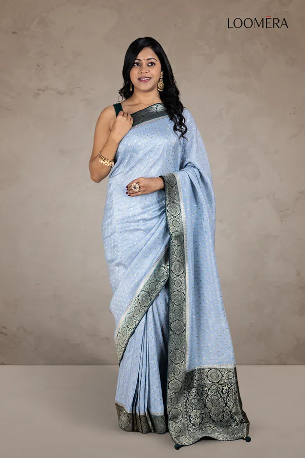 Sky_Blue_Saree_With_Buttas_And_Contrast_Zari_Border