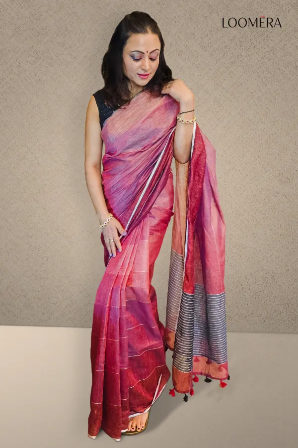 Coral_Red_Linen_Saree