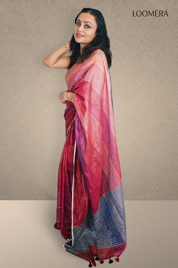 Coral_Red_Linen_Saree