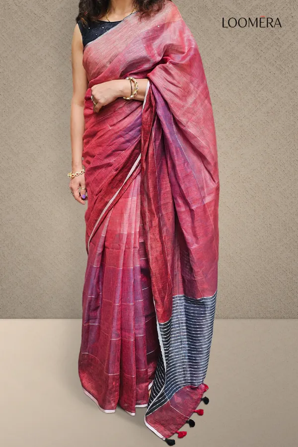 Coral_Red_Linen_Saree