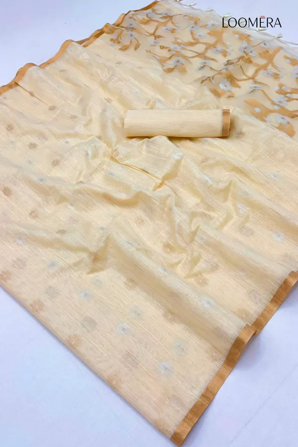 Cream_Munga_Cotton_Saree_with_Golden_Border