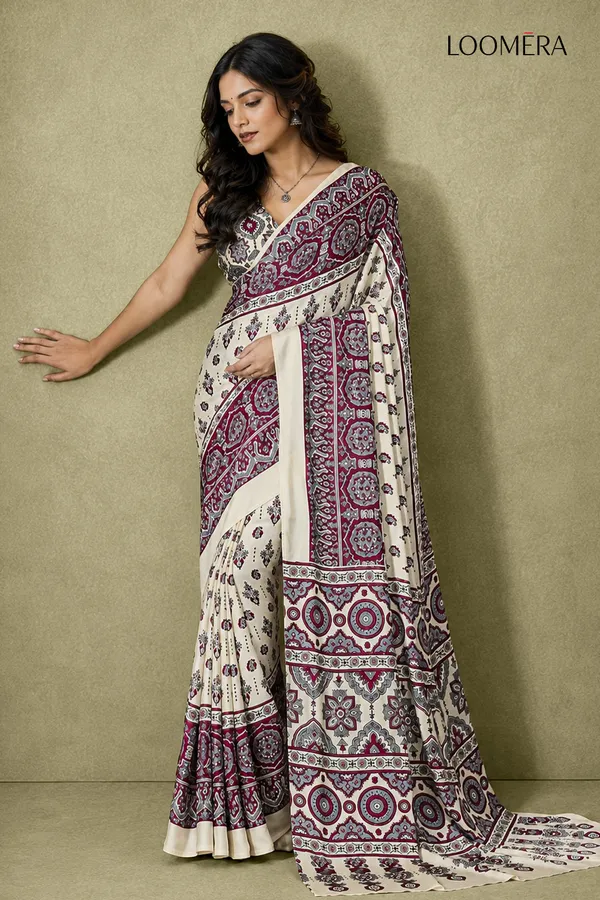 Cream_and_Pink_Semi_Modal_Silk_Saree_with_Ajrakh_Prints